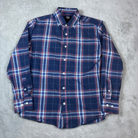 Under 5'10 Other - Under 5'10 Shirt Mens M Button Down Plaid Navy Blue Casual Tailored Fit